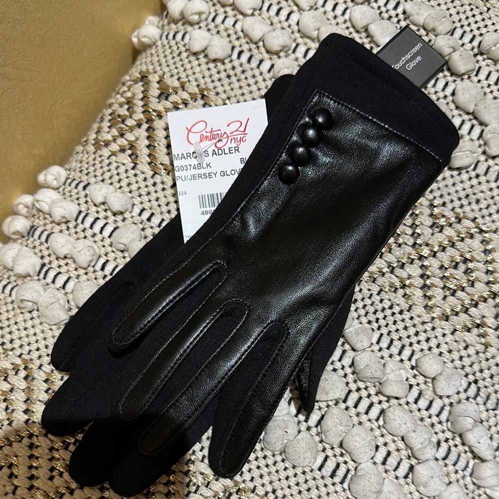 Marcus Adler PU Black Leather Side Buttons Gloves One Size